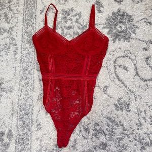 Lulus red lace bustier bodysuit